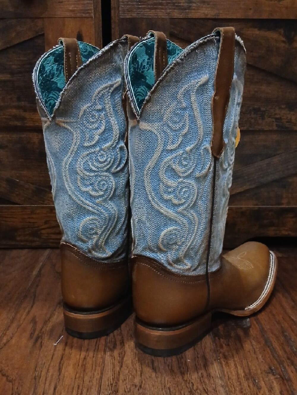 Corral Brown Leather and Light Blue Boots - Picture 2 of 5